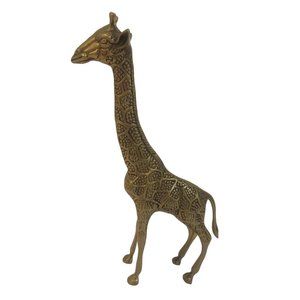 Brass Giraffe Statue Mid Century 12"Tall Polished Vintage Figurine Decorative